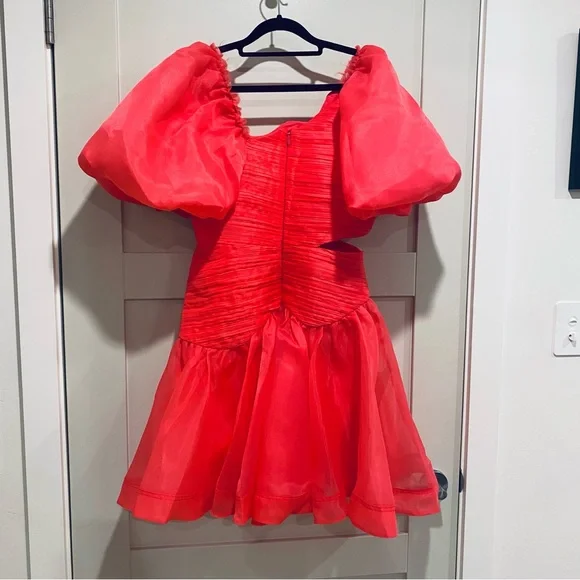 Aje Joan Dress Size 8 Pink Organza Rouched Puff Sleeve Mini - Picture 11 of 12